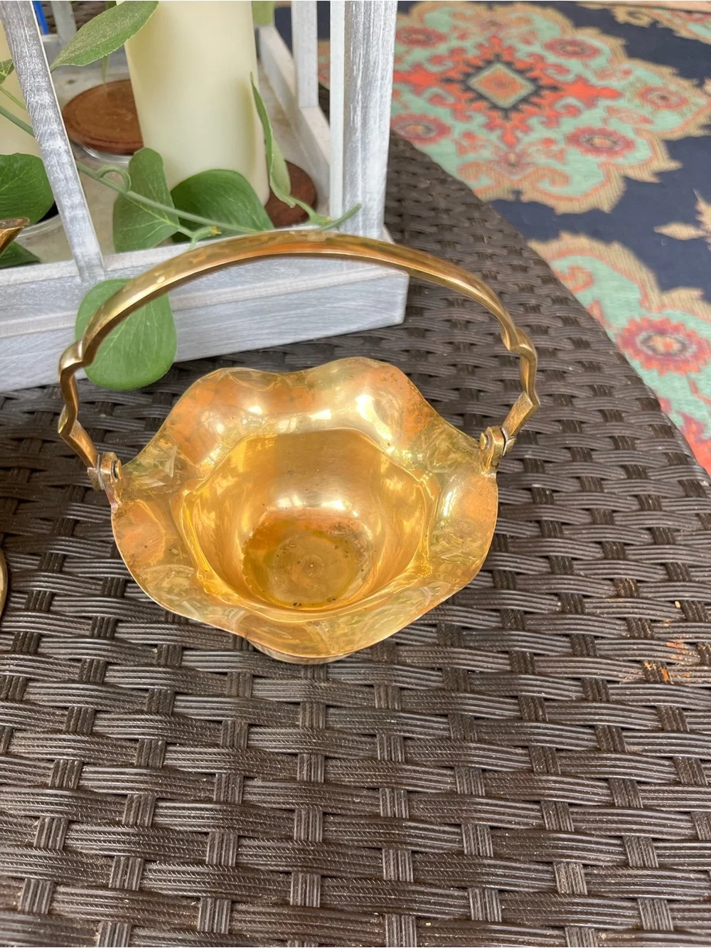 Brass Watering Can and Floral Bowl Set - Golden Brass Décor